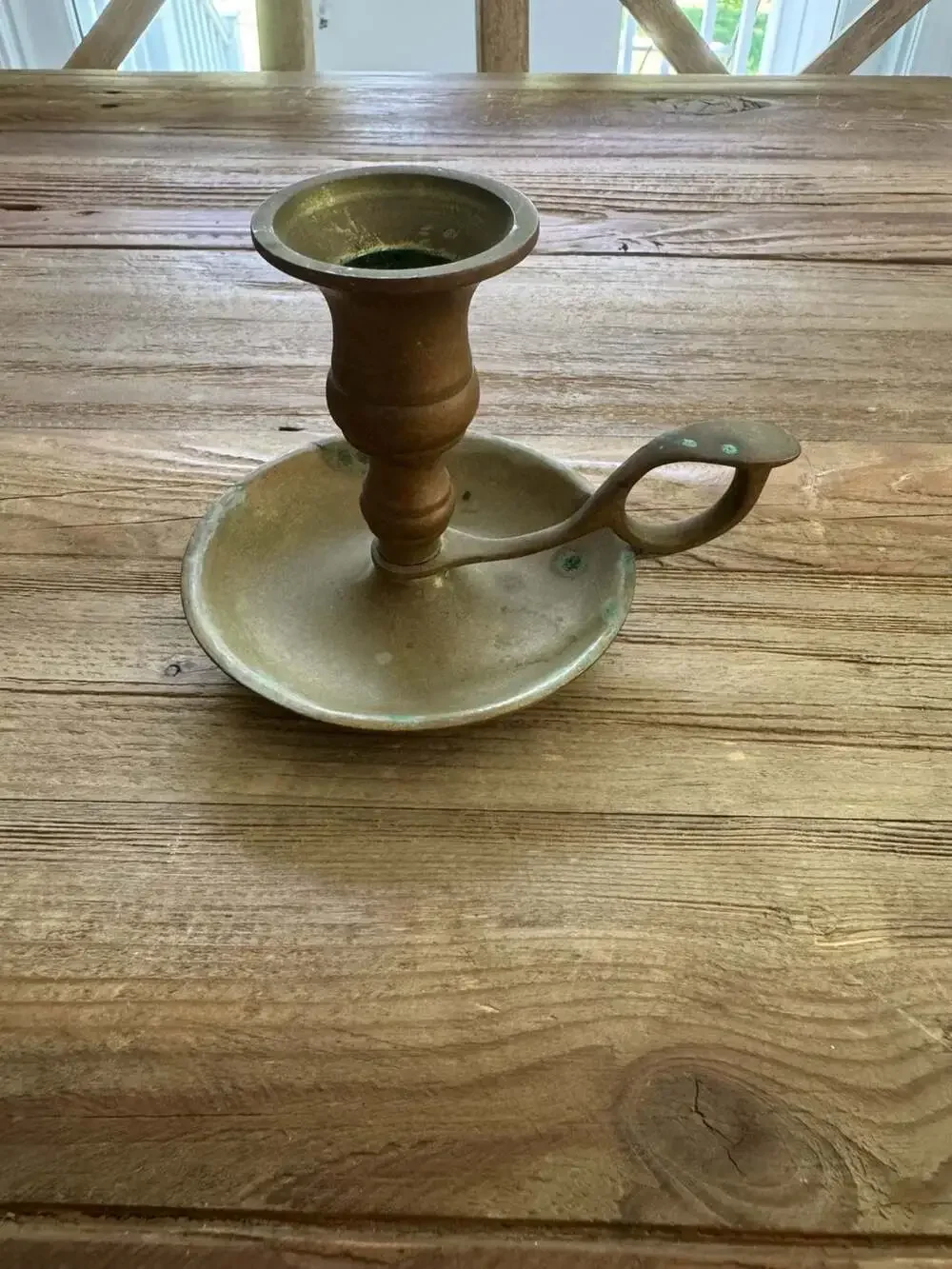 Vintage Brass Chamberstick Candle Holder with Finger Loop